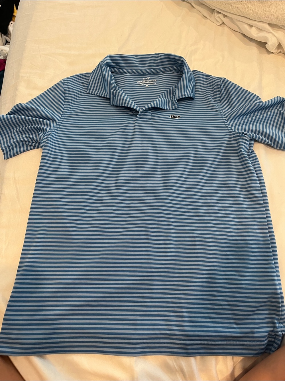 Vineyard Vines Light Blue and Navy Striped Kids Polo